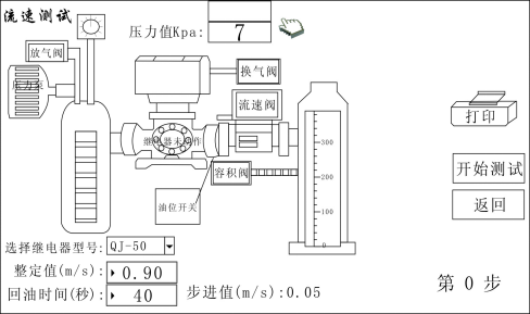 瓦斯繼電器校驗(yàn)儀容積測(cè)試操作界面