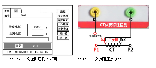 互感器伏安特性綜合測試儀CT交流耐壓測試界面及接線圖