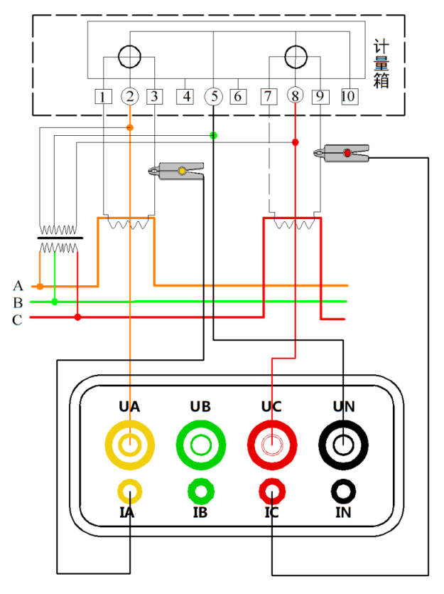 手持式三相相位伏安表三相三線接線示意圖