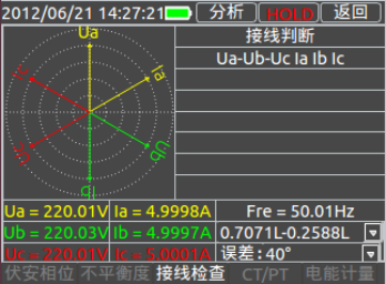 三相用電檢查儀接線檢查界面